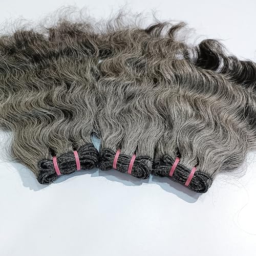 3 Bundles of Raw Unprocessed Indian Grey Salt and Pepper Wavy Human Hair Extensions - 100 Grams in Each Bundle - 300 Grams - 3 Bundle Deals (20/22/24)