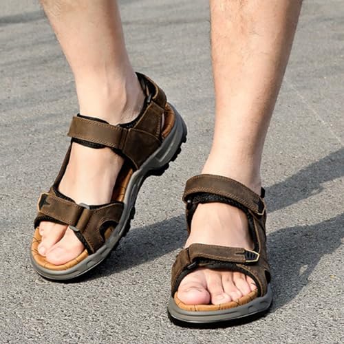 Men's Leather Sandals Waterproof Arch Support Adjustable Hiking Athletic Outdoor Sandals for Summer Beach Trail Walking2