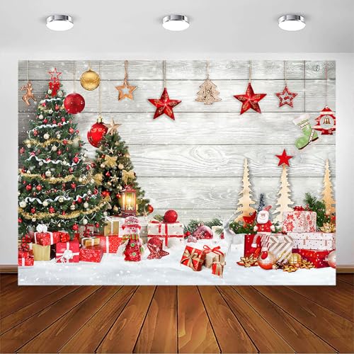 Avezano Telón de Fondo Fotográfico de Navidad Madera Blanca Rústica Árbol de Navidad Regalos Fondo Familiar Navidad Invierno Vacaciones Fiesta Decoración Retrato Telón de Fondo Accesorios Cabina de