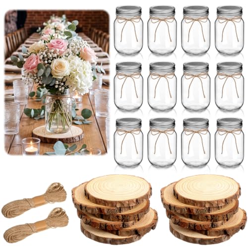 Honeydak 12 Sets Mason Jar, Wedding Centerpieces, Clear