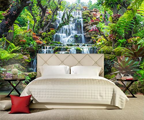 Flfk 3D Spring Mountain Forest Stream Wall Murals Peel And Stick - Natural Waterfall Landscape Self-Adhesive Wallpaper Removable Large Posters For Bedroom Living Room Tv Background Sofa Wall 141.7X98.4 Inches #TOP4