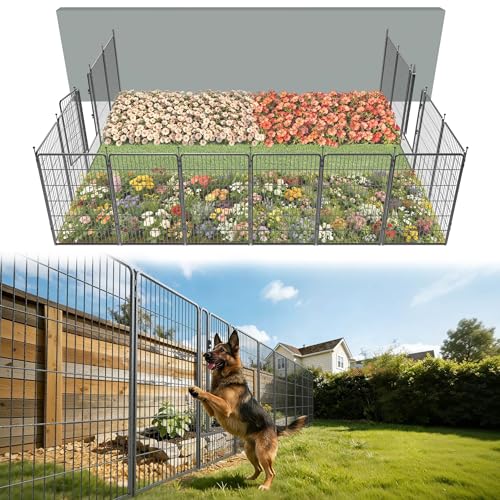 Image of FXW Garden Fence Outdoor for the Yard - 45in(H) x 36.4ft(L) Heavy Duty Metal Animal Barrier for Dog, No Dig Decorative Dog Fence, 16 Panels, Silver