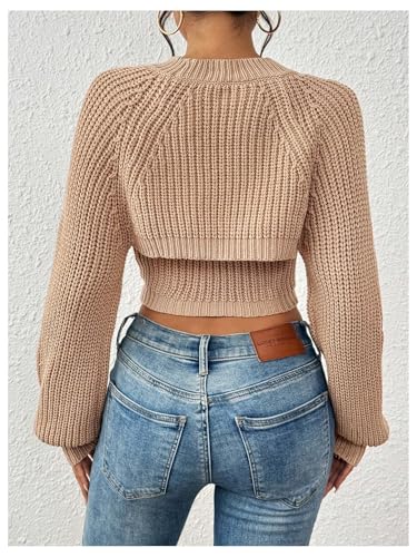 Image of SOLY HUX Sweaters for Women Butterfly Embroidery Tube Knit Tops and Cropped Shrug Sweater Apricot Butterfly Medium