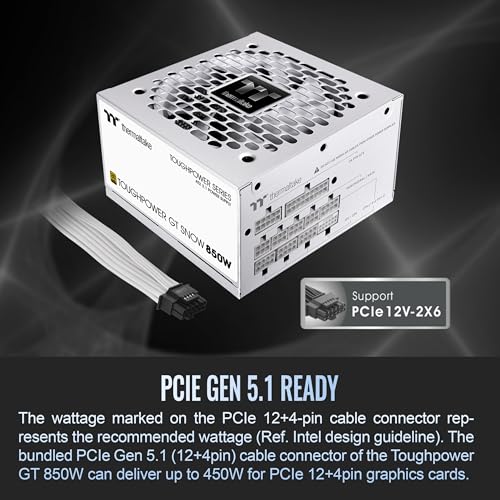 Image of Thermaltake Toughpower GT 850W Snow ATX 3.1 Power Supply; 80 Plus Gold Efficiency; Smart Zero Fan; Native 600W PCIe 5.1 Connector; PS-TPT-0850FNFAGU-W; 5 Year Warranty