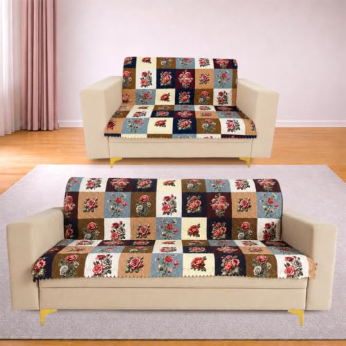Image of Homerz Premium Printed Quilted Velvet Sofa Slip Cover Protector,Sofa Mat, Exact Size, Antislip Cover (Milan, 5 (3+2) Seater, Full)