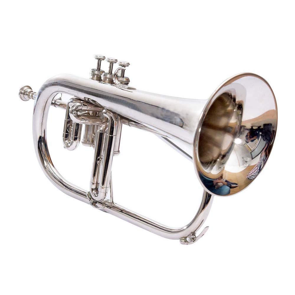 SCEXPORTS Silver Chrome Flugel Horn Bb Flat With Free Case Box & Mouth fluglehorn.