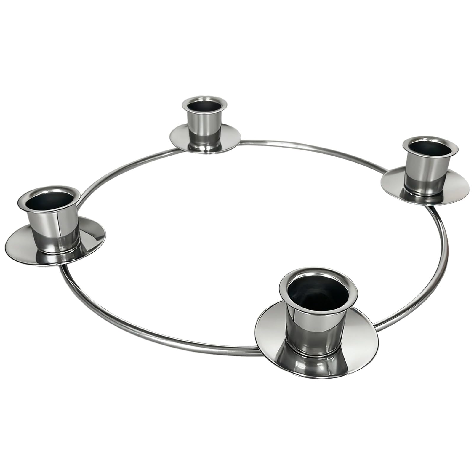 Adventskranz Silber, Metall Kerzenring Gestell mit 4 Kerzenhaltern, 26 cm, Elegante Silberne Oberfläche, für den Kamin, Tisch und die Fensterbank, Festliche Weihnachtsdeko im klassischen Stil