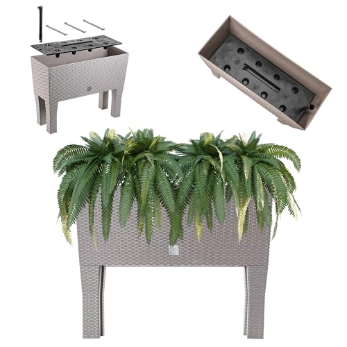 KADAX Blumentopf auf Beinen, Hochbeet aus Kunststoff in 2 Größen, Pflanzkasten in Rattanmotiv, Blumenkasten für Garten, Balkon, Terrasse, Pflanztrog, Kräuterbeet (60cm / beige) KADAX Blumentopf auf Beinen, Hochbeet aus Kunststoff in 2 Größen, Pflanzkasten in Rattanmotiv, Blumenkasten für Garten, Balkon, Terrasse, Pflanztrog, Kräuterbeet (60cm / beige)