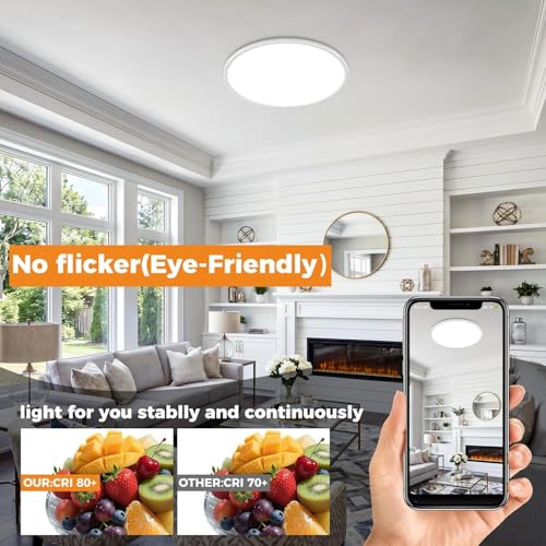 slochi Deckenlampe LED Deckenleuchte Flach, Ø50CM 3Farben 46W 4600LM Weiß – Ansicht 4