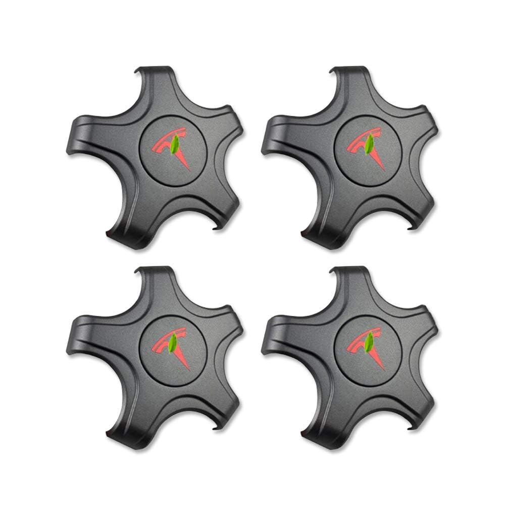 CoolKo Telsa Aero Wheels Cap Kits for Original Standard Rims Center Caps Hubcaps Cover - Tesla Model 3 (Titanium Deep Gray with Red T Logo)