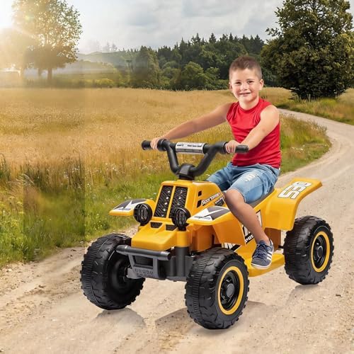 Coche eléctrico infantil 6 V - Quad eléctrico con luces LED, música y bocina, arranque con botón pulsador, 1,8 Km/h, polipropileno y metal resistentes, para niños de 3 años