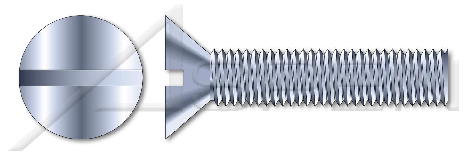 (200 pcs) 5/16"-18 X 6", Machine Screws, Flat Slot Drive, 82 Degree Countersink, Full Thread, Steel,