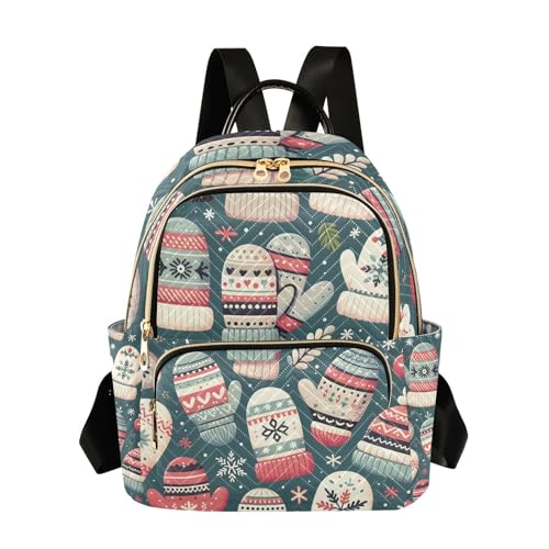 ALAZA Small Backpack Purse for Women Teen Girls Different Winter Mittens Quilted Backpack Fashion Bookbag Mini School Daypack Ladies Everyday Purses Shoulder Bag