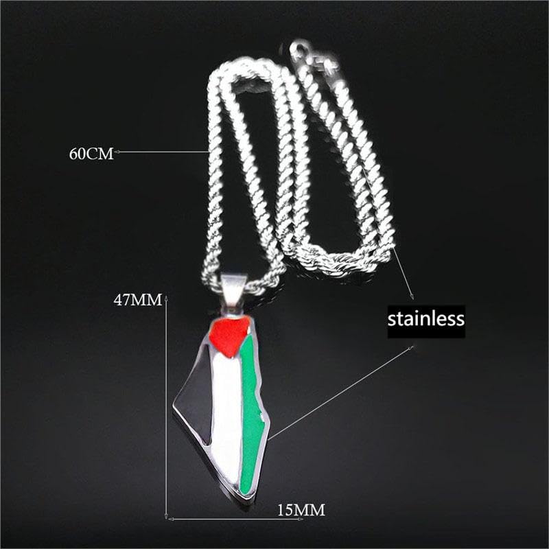 Palestine Map Pendant Necklace, Stainless Steel Chain, Multicolor，Peace Pendant2