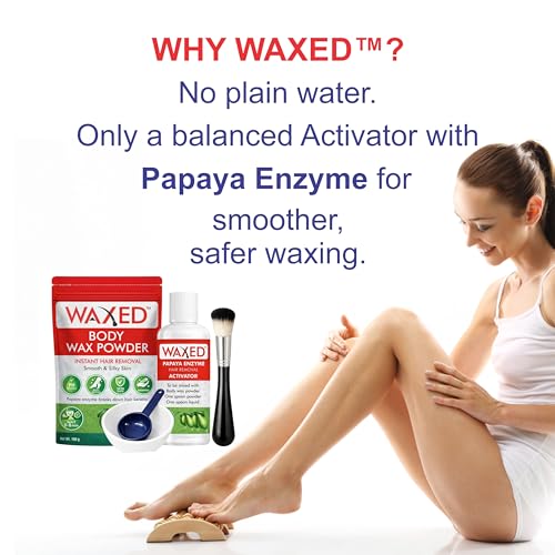 Image of WAXED Body Wax Powder Waxing Kit for Women | Instant Hair Removal | Papaya Enzyme Activator | Full Body Wax | 100g Powder + 100ml Activator | With Bowl, Spoon & Brush Included.(Pack of 2)