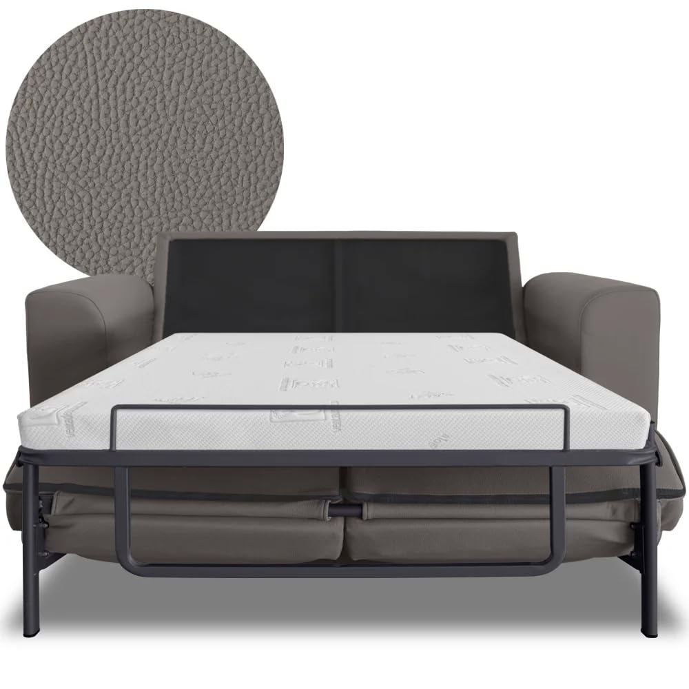 Ventadecolchones - Sofá Cama Italiano 3 Plazas con Subida Y Montaje (207x103x100cm) Berlín en Tela Mozart Antimanchas Gris Topo con Patas de Madera