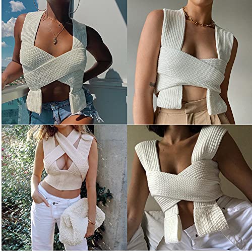 Image of JUMISEE Women's Sexy Wrap Around Strappy Crop Top Knit Multi Wear Sweater Tank Tops Sleeveless Bandage Vest