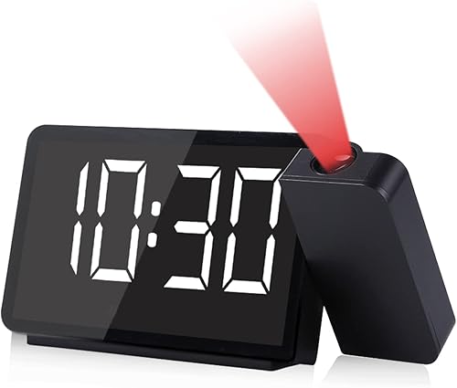 DRPREPARE Reloj despertador de proyección radio de reloj digital con proyector de 360 radio FM 4 opciones de brillo alarmas duales 1224 horas