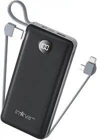 Power Bank, Carregador Portátil de 20000mAh com Carga Rápida, Múltiplas Portas, Design Leve e Proteção Inteligente para Dispositivos iOS e Android/USB/Type-C/Preto/(KV-P204-‎Preto)