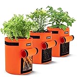 Aogist Pflanzen Tasche Kartoffel Pflanzsack Kartoffelsack Pflanzsack Pflanzbeutel Pflanztopf Dauerhaft Atmungsaktiv Beutel mit Fenster Klettverschluss (Orange 7 9 10 Gallon)