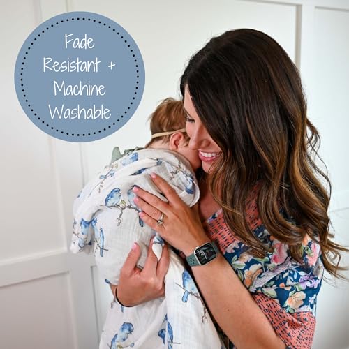 Image of LollyBanks Muslin Swaddle Blankets, Large 47 x 47 Inches Baby Blanket for Boys and Girls, 100% Cotton Baby Swaddle Blanket, Newborn Receiving Blanket for Swaddling, Registry (Bluebird Print)