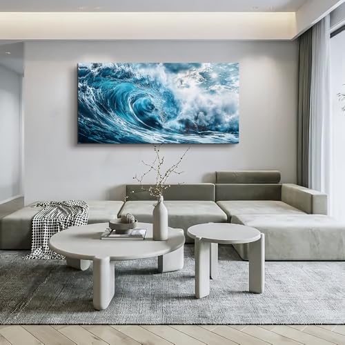 ERQINHUA Large Blue Wave Canvas Wall Paintings Wall Art For Living Room Wall Decor For Bedroom Ocean Inspiration Pictures Office Decorations Posters Modern Artwork Home Decor Aesthetics 30"X60"