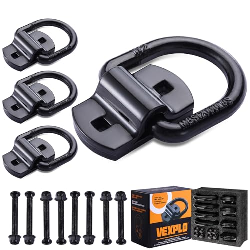 VEXPLO® 5400 kg Schwerlast Zurrösen für Anhänger PKW Anhänger Zubehör, 4 Stück Zurröse Anhänger Zurrösen Aufbauring Haken D Ring mit Schrauben,Optimal Geeignet zur Ladungssicherung