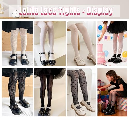 Image of Girls Lace Fishnet Tights Toddler Sheer Patterned Stockings Hollow Dance Pantyhose for Kids Halloween Tights