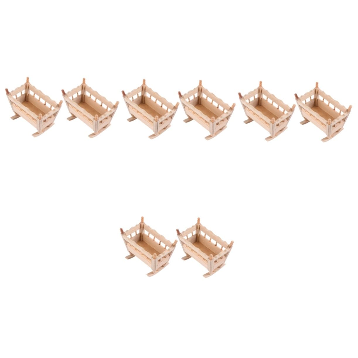 HANABASS 8 Pcs Doll House Cradle Bed Cots for Kids Baby Doll Cribs Baby Decorations Baby Doll Bed Crib Wooden Cradle Miniture House Furniture Simulated Mini Furniture Mini Cradle Model Wood