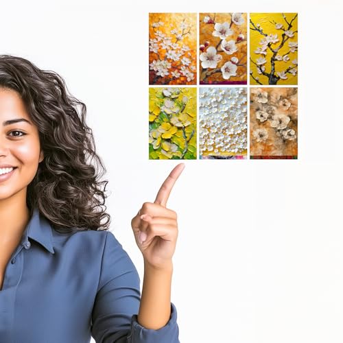 Image of Golden Yellow & White Floral Impasto Art Print Set - Set of 2-4x6 Inch - Board (Pack of 6) - Sticker (Pack of 6) Wall Room Decoration art Poster Prints