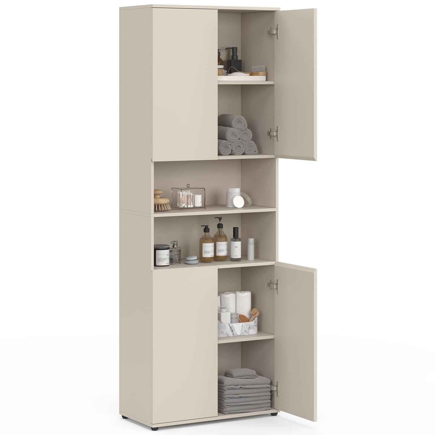 IDMarket - Mueble de baño TOMI 4 puertas 2 nichos madera color beige
