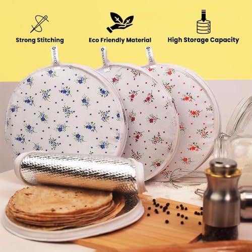 Image of Insulated Roti Cover with Zip - Premium Chapati Cloth Bag for Hot Fresh Roti | Roti Insulation Bag | Chapati Cover Cloth for Casserole | Roti Pouch for Kitchen (Pack of 1)