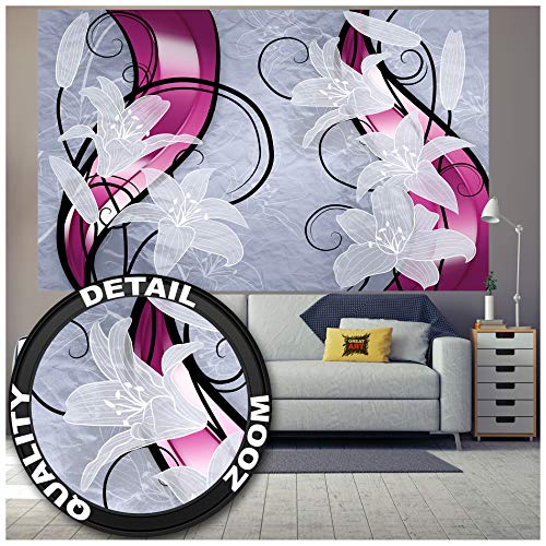 GREAT ART® XXL Póster – Gráfico De Lirios Blancos – Obra De Arte De La Pared Art Deco Abstracto Floral Mural Naturaleza Ilustración Rosa Líneas Rosadas Motivo (140 X 100 Cm)