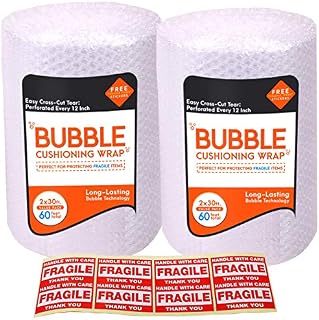 2-Pack Bubble Cushioning Wrap Rolls for Heavy-Duty Packing