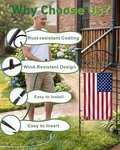 Image of Garden Flag Holder 2P, Heavy Duty Metal Yard Flag Stand for Outside, 40in x 16in Flags Stand Pole Fits Max 14in x 22in Flags - Outdoor Lawn Decor(Without Flag)