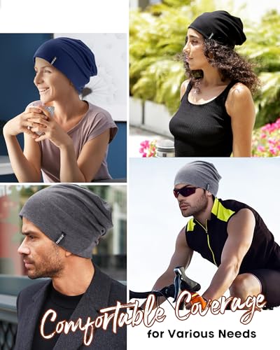 Image of FURTALK Slouchy Beanie for Men Women Breathable Cotton Summer Beanie Unisex Running Sleeping Skull Caps Chemo Headwear