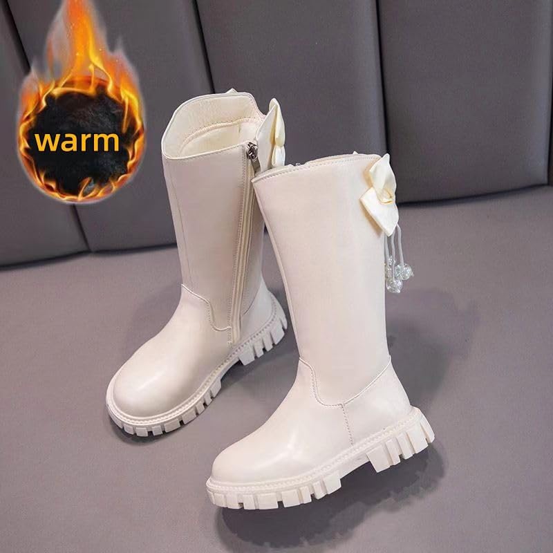 kkdom Girls' Winter Boots with Faux Fur Lining - Knee High Riding Boots Non-Slip Side Zipper Cute Bow Waterproof Tall Boots - Image 5