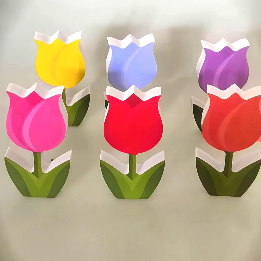 Lot De 6 Tulipes Décoratives à Suspendre En Bois - Décoration Rustique Printemps Et Pâques