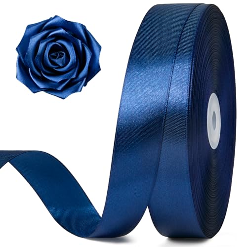 100 Yards 1 Inch Navy Blue Satin Ribbon Solid Craft Fabric Ribbon for Christmas Gift Wrapping Bows Making Flower Bouquet Wedding Party Decoration