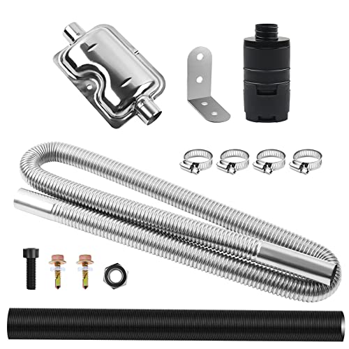 MaxEarn 120 CM Schalldämpfer Abgasschlauch für Stromerzeuger, Diesel Auto Luft Heizung Standheizung mit 25 mm Einlassrohr+ Auspuffrohr+ Luftfilter+ 4 Edelstahl klammern+ Zubehör