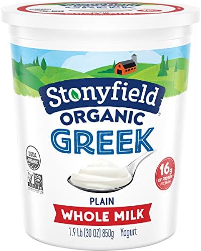 Stonyfield Organic Greek Whole Milk Yogurt, Plain, High in Protein (16g), Multiserving Snack & Cooking Substitute, 30 Oz