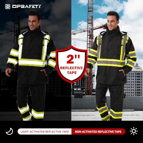 Image of Hi Vis Safety rain Jacket,Reflective Class 3 Rain coat with Inner Mesh Lining and Pockets High Visibility Waterproof work Rain Suits for men&women(Black,SM /MD)