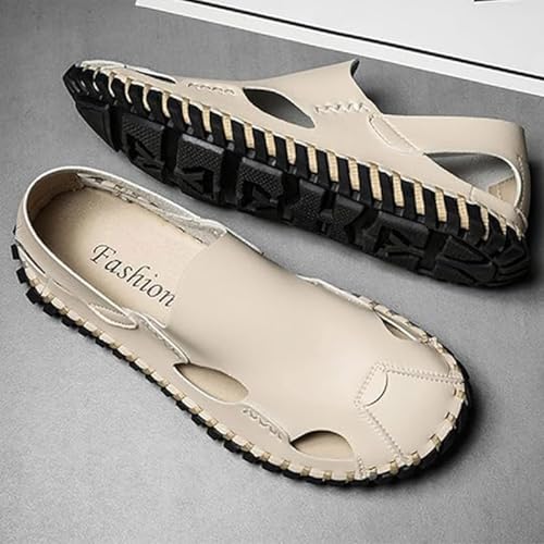 Men's Genuine Leather Fisherman Sandals - Handmade Perforated Closed-Toe Design Summer Outdoor Walking Shoes3
