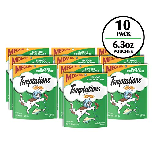 Image of Temptations Cat Treats, Classic Crunchy and Soft Cat Treats, Seafood Medley Flavor, 6.3 oz. Pouch (Pack of 10)