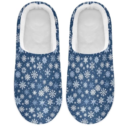 Fuzzy Memory Foam Slippers for Women/Men White Snowflakes Pattern Fluffy Winter House Shoes Indoor and Outdoor2