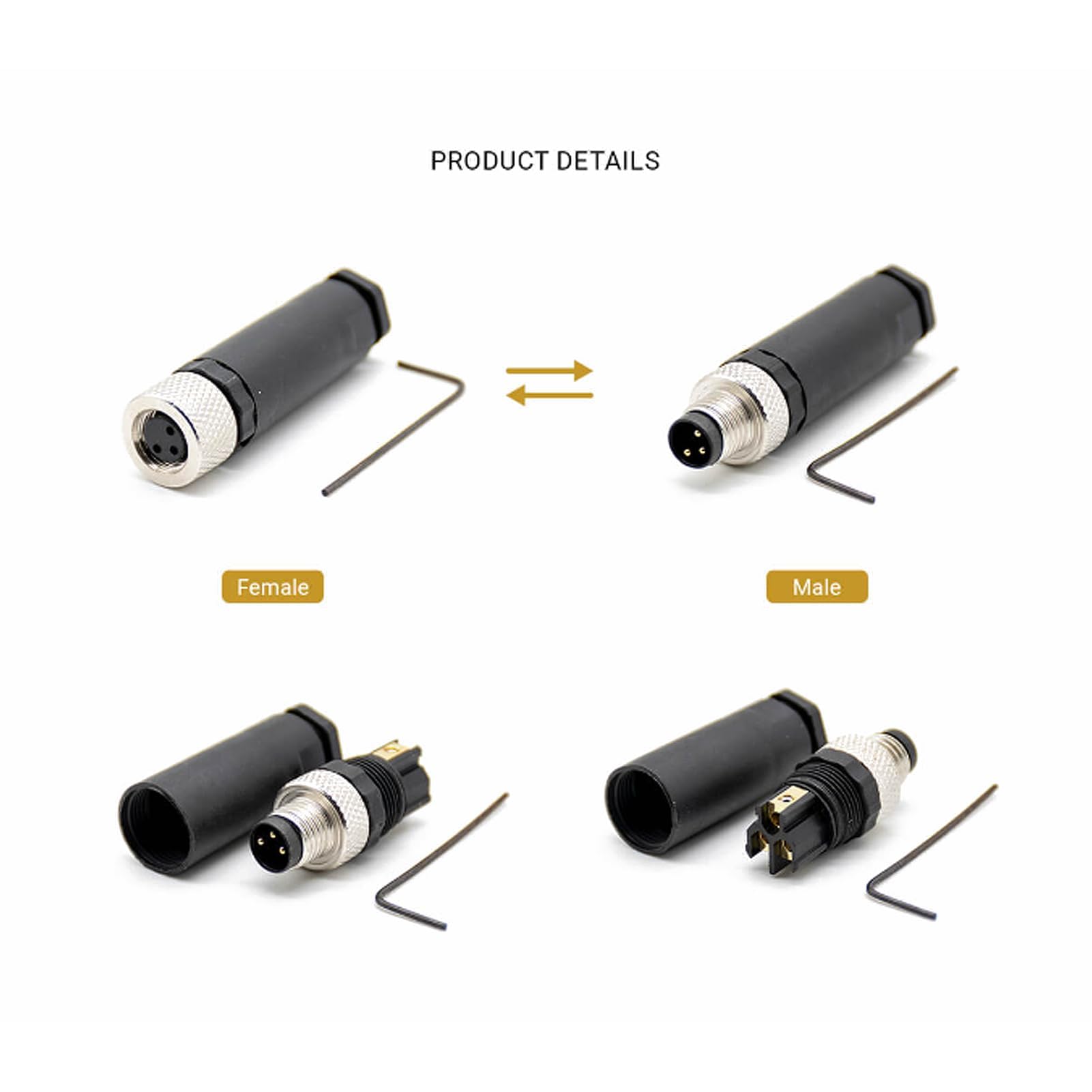 5 Stück M8 3 poliger Stecker, 8 mm Sensorkabelstecker Gewindesicherung M8 Aviation Stecker Rundsteckverbinder IP67 Wasserdicht Industrieller Rundstecker für den Außenbereich