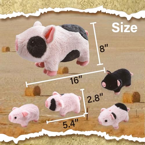 Image of Pig Stuffed Animal，Cute Pig Mommy Stuffed Animal with 4 Baby Pig Plushies in Tummy，Kawaii Pig Plush Toy Gift for Kids Girls Boys