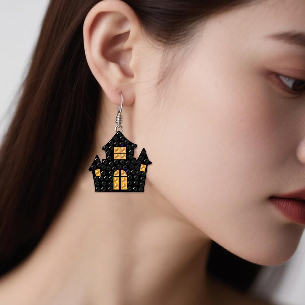 beinkmake 12 Pairs Halloween Diamond Painted Earrings 5D Earring Making Kit Ghost Skull Tombstone Jewelry DIY Diamond Art Earring Kit for Adults Craft Unique Handmade Gifts image 5