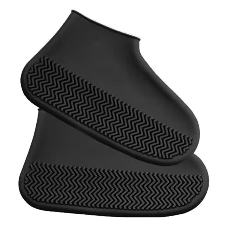 Cubiertas impermeables para zapatos de silicona, reutilizables y antideslizantes, para mujeres y hombres, color negro, talla M (US 5-8) miniatura 1