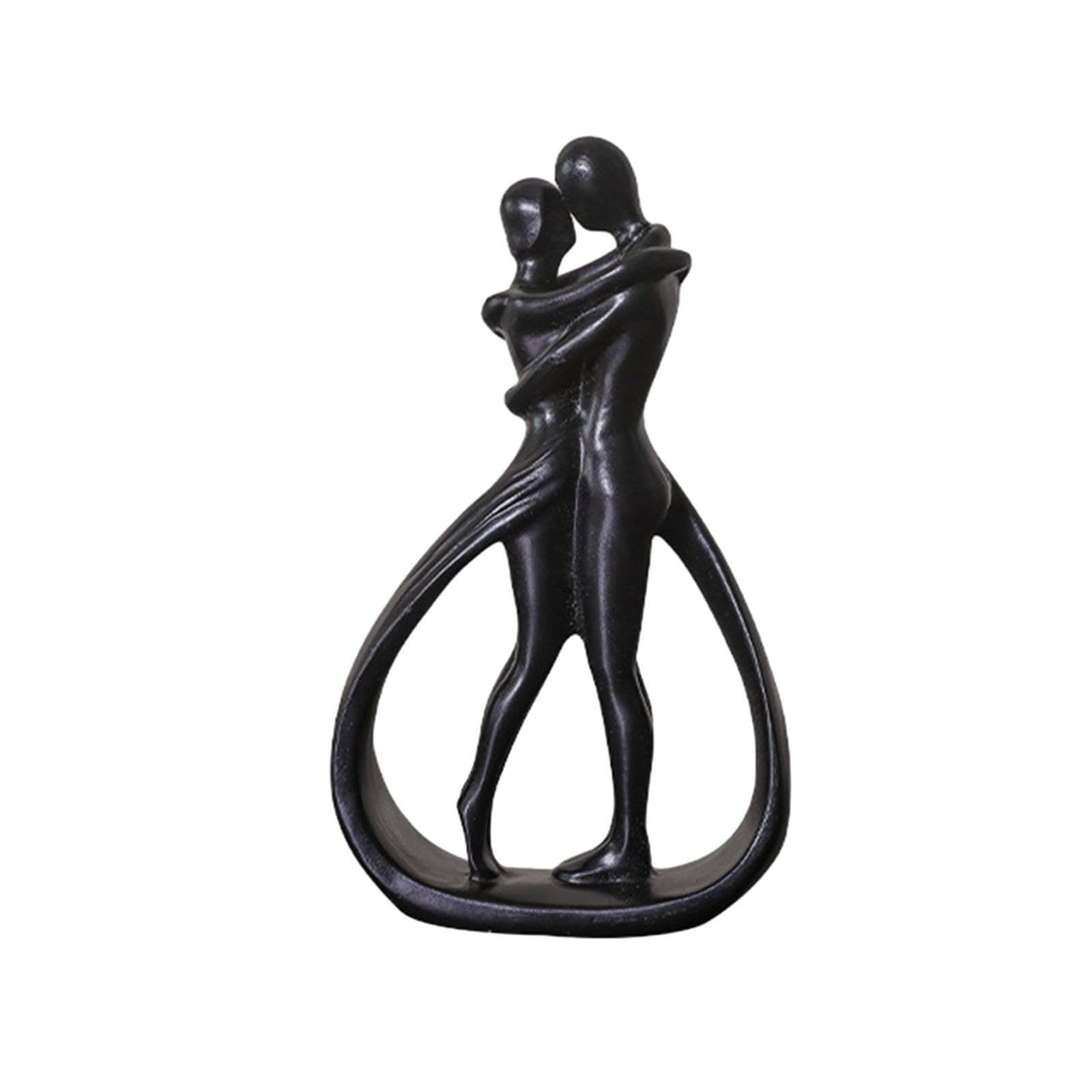 PIXZCSA Modern Art Sculptures Romantic Couple Embrace Statue Nordic Ornament For Home Table Bookshelf Romantic Lovers Embrace Statue Couple Ornaments Resin, Black